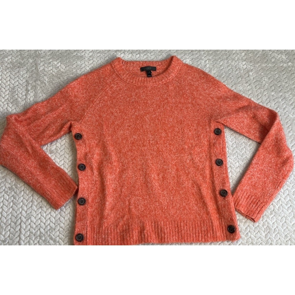 J CREW ORANGE CASUAL SWEATER WOMEN'S 100% Lambs Wool Knit SIDE‎ Buttons Size XS